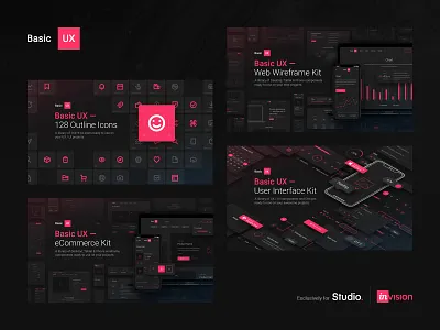 Basic UX — products cover images cover dark dark ui free freebie freebies hero icons invision invision studio invisionstudio kits minimal outline outline icons symbols system ui ui kit ux