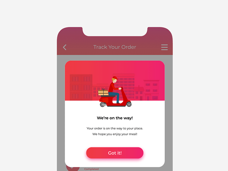 Pizza Tracker Pop-up 016 animation app dailyui dailyui016 dailyuichallenge design illustration interface ios overlay popup ui ux