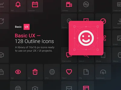 Basic UX — 128 Outline Icons dark dark ui free free icons freebie freebies icons invision invision studio invisionstudio kits minimal mockup outline outline icons symbols system ui ui kit ux