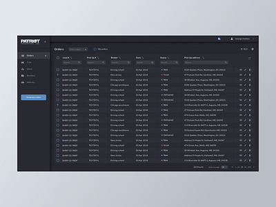 Responsive table | Dark theme app clean dark theme data grid filter interface layout logistics minimal responsive search simple table ui ux web