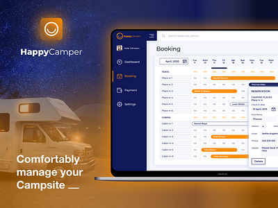 Happy Camper - Booking Application app design booking booking system camper camping campsite design platform reservation sweden tent ui ux web web design