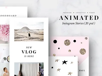 Animated Instagram Stories - Pink & Gold animated instagram animated templates animations branding feminine glitter gold instagram stories instagram story instagram templates motion moving pink shining social media design social media pack stars