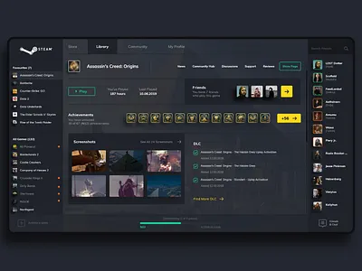 Steam App Redesign app concept app design app store app ui app ux clean dark app dark theme dark ui design desktop app game design redesign steam redesign ui ui design web web app web apps web design