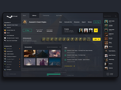 Steam App Redesign app concept app design app store app ui app ux clean dark app dark theme dark ui design desktop app game design redesign steam redesign ui ui design web web app web apps web design