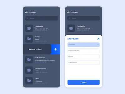 Folder Screen adobexd app design createnew darktheme folderdesign ios microinteraction uxdesign