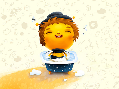 Bathing the Bee bath bee cartoon cg character children illustration kids love smile