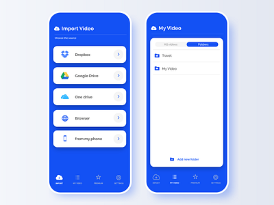 Video Cloud app clean cloud design dropbox google drive import ios minimal mobile one drive ui video