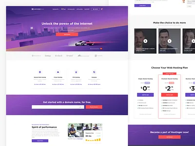 Hostinger — homepage 🚗 clean cloud company design homepage hosting hostinger landing landing page layout minimal product purple startup ui ux vps web website wordpress
