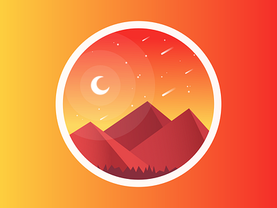 Bright Night desert illustration landscape midnight moon mountains