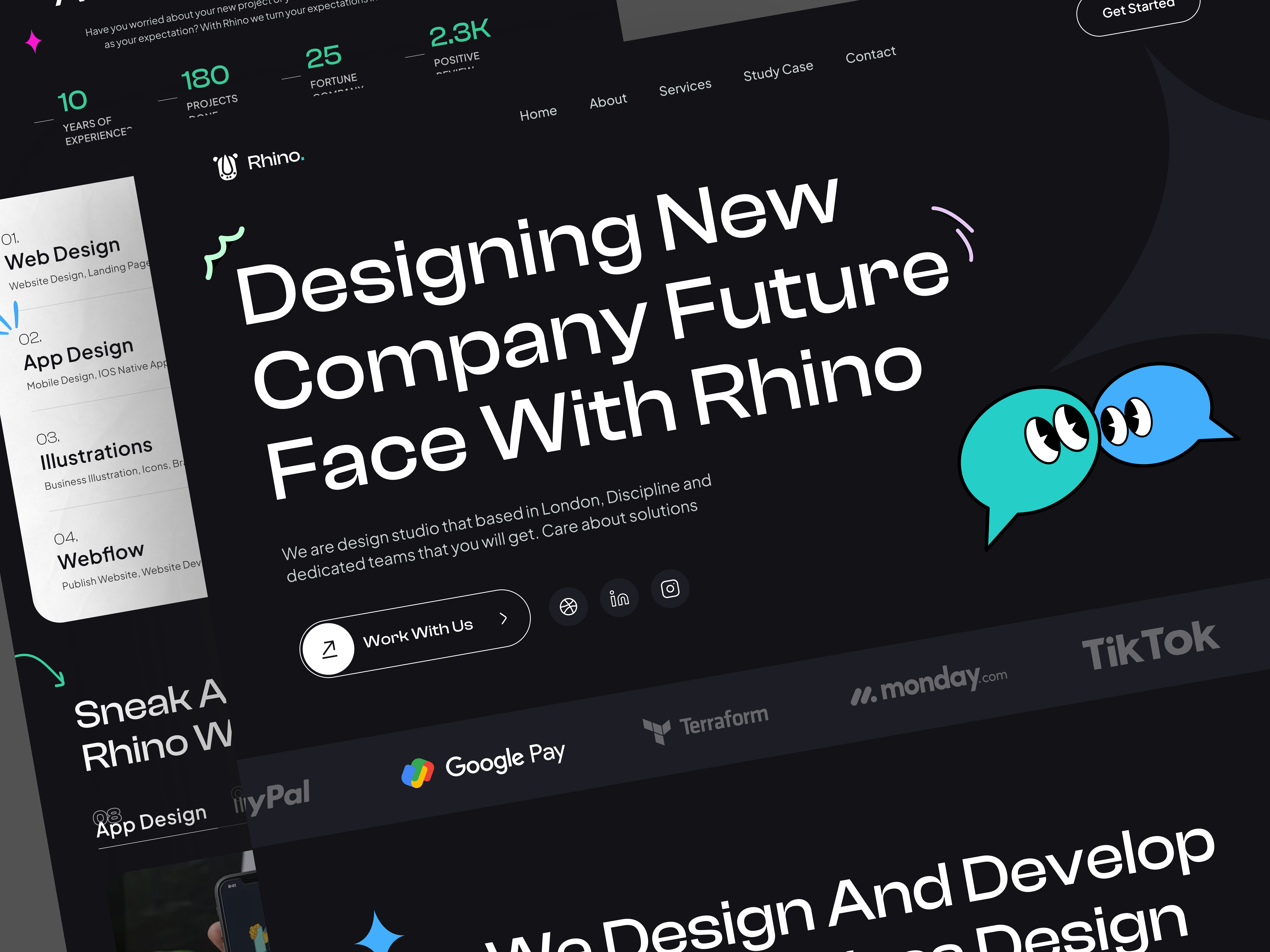 Rhino. - Agency Website aesthetic agency agency landing page agency website agency website dark mode company landing page company page company profile company profile design company website dark mode design agency design website digital agency hero section illustrations landing page ui design web design website design