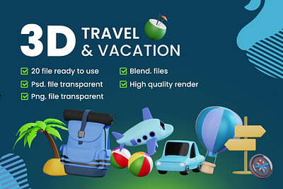 Travel & Vacation - 3D Illustration 3d 3d icon 3d illustration 3d object 3d travel travel vacation