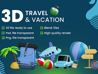 Travel & Vacation - 3D Illustration 3d 3d icon 3d illustration 3d object 3d travel travel vacation