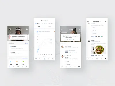 Healthcare Case Study - Main Screens baby case study child concept forum health app healthcare healthcare app measurement medical app medical record parenting record ui
