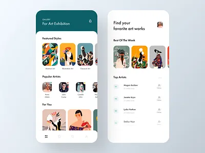 Art Gallery App app art artists artwork cards colors design gallery art gallery page design icons illustration art ios mobile ui typography ui ux vector visual design