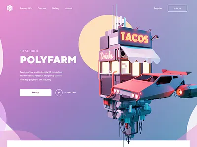 3D School Home Page Concept 3d blender collaboration concept courses diorama home page illustration interface landing page low poly modelling render school ui ux web design website