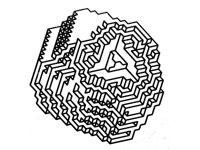 Extruded trace abstract black and white geometric graphic line drawing