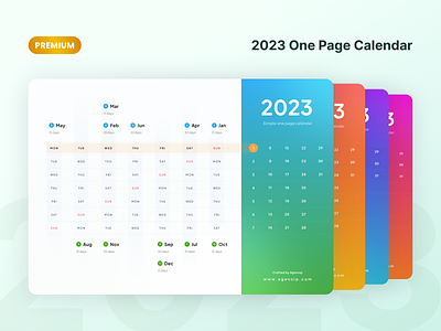 2023 One Page Calendar - PREMIUM 2023 auto color calendar cards clean colorful date day design gradient graphic design month new new year newyear2023 one page option printable schedule year