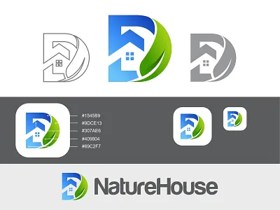 Letter D + House + Leaf brand branding d logo health home house houses illustration leaf letter logo logodesign mark nature realestate symbol vector