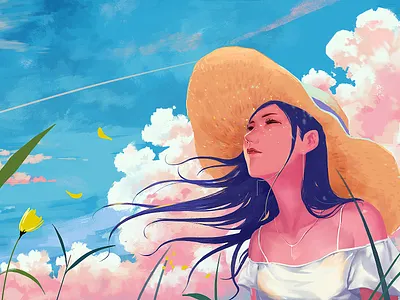 July cloud flower girl illustrations pink