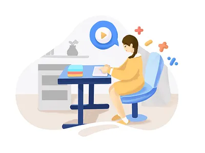 Illustration book girl home illustration math pad study