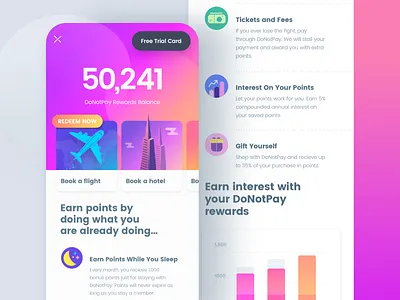DoNotPay Rewards Screen design donotpay fees interface landing page rewards screen tickets travel ui website