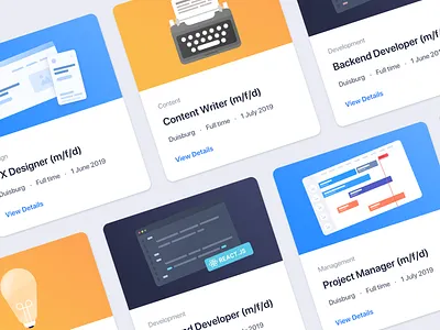 Job Card Illustrations cards clean colorful design fintech hiring interface jobs light minimal modern ui ullustration ux website