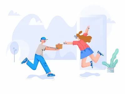 快递员送礼物 ui 女孩 开心 快递 插图 插画 礼物 设计