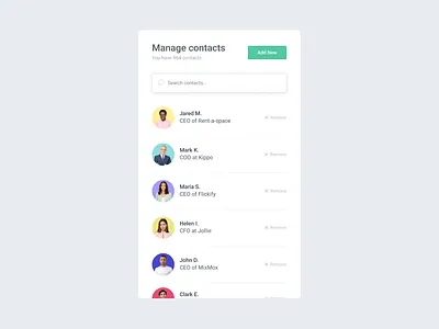 SH / Manage contacts UI module admin app clean contacts flat minimal minimalist people product design product designs search simple ui uikit uiux users ux web app web apps white