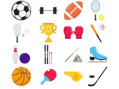 Sport gaming composition set ball barbell baseball basketball boxing cup football ice skating pool ski soccer tennis