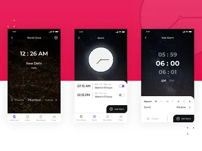 Clock App UI Design alarm app app app design app ui clock clock app timer user interface world clock