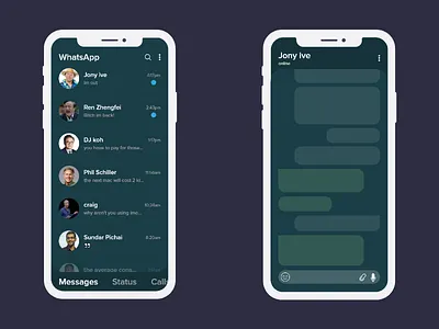 Dark whatsapp concept app app design application blue design interface mobile ui ux whatsapp