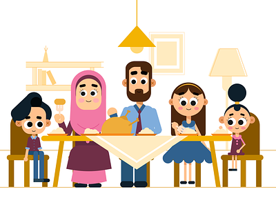 Dinner Time! color design dinner illustration illustrator kids meal muslim style styleframe