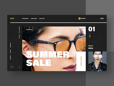 #47 Shots for Practice black buy dark design ecommerce flat font gold homepage minimalism orange shope slider store sunglasses typo typography ui ux website