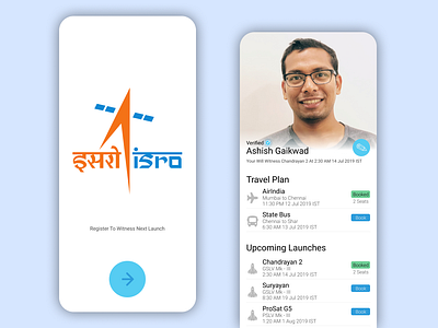 ISRO Launch Gallery Booking App app bus concept figma flight flight app india isro mobile rocket space travel ui wishlist