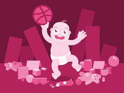 Hello dribbble! baby character illustration kid vector vector illustration welcome