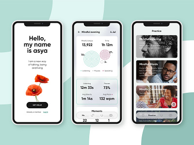 Asya app ai app asya conversation design graftik listening mindful mobile ui ux