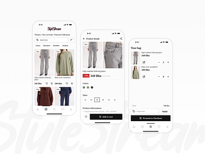 Fashion Mobile Store UI - StyleStream design fashion minimal minimal ui mobile design mobile first mobile ui ui ui design user centered user experience user interface ux ux design