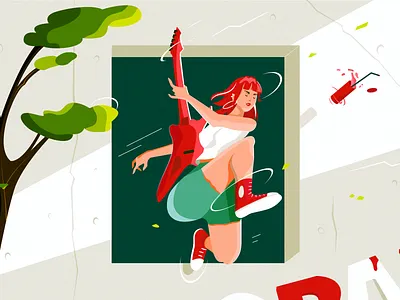rockstar illustration 2d animation branding girl girl illustration guitar guitar girl guitar illustration illustration rockstar vector woman