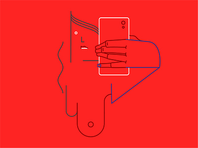 W10 art character illustration line art minimalism phone red selfie vector woman