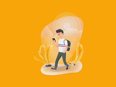 Illustration for the app app art branding character design digital illustration digital painting graphic icon identity illustration illustration art interaction phone picture ux ui vector walking web yellow
