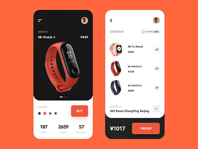Mi Watch shop buy orders shop ui ux 价格 应用 我的 手表 珊瑚红 设计 购物