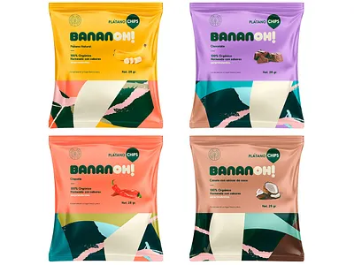 BananOh! abstract banana chips chocolate food health healthy illustration logo natural nutrition organic packaging snack spicy sugar vegan