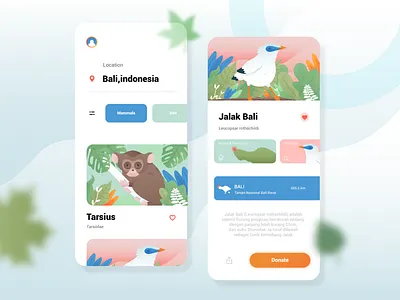 Animal Conservation App adobe illustrator animal animal illustration app app illustration bird illustration charity conservation design donate forest illustration ios jungle mobile ui ui uidesign uiux ux vector