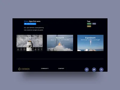 Landing Page for Cosmos UI black blue buttons color concept design gallery graphic interface launch photo rocket sketch space ui ui kit ux vector web website