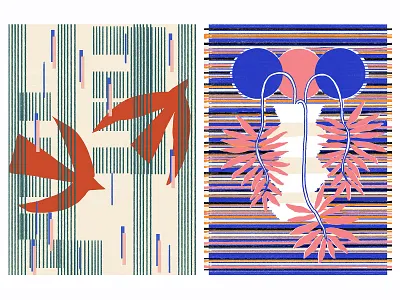 Abstractions abstract bird blue bright colors design form geometric geometry graphic design illustration milica golubovic nature pattern plants retro stripes sun vase
