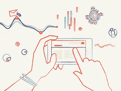 Analytics illustration analytics analytics chart artwork device illustration lines smartphone tricolor ui user
