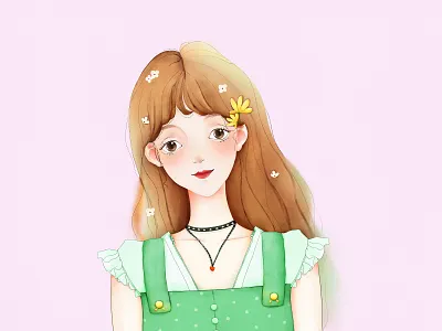Girl Head 头像 小清新 少女 插图 插画 水彩
