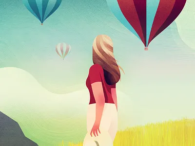 Balloons - Personal work ballons hot air ballon illustrations landscape montgolfier summer travel woman