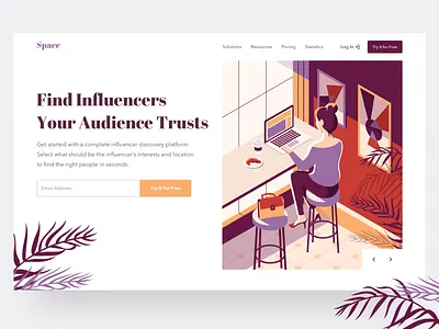 Space - web service where business finds influencers graphic hero image illustration landing page signup ui ux web app web design website