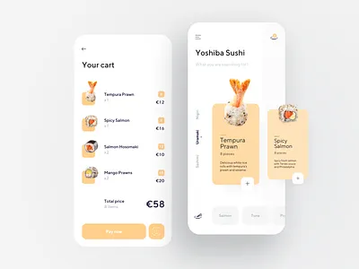 Sushi restaurant app app card dashboard delivery design dribbble flat food illustration minimal ui ux